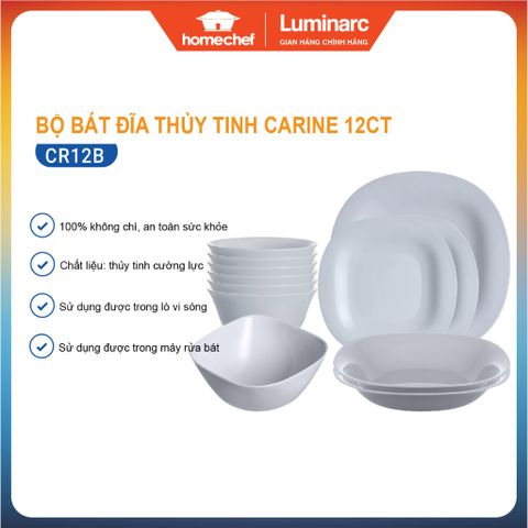 Bộ Bát Đĩa Thủy Tinh Chịu Nhiệt Luminarc Carine 12 Chi Tiết – Hàng Chính Hãng Pháp, An Toàn, Chống Xước, Thiết Kế Hiện Đại