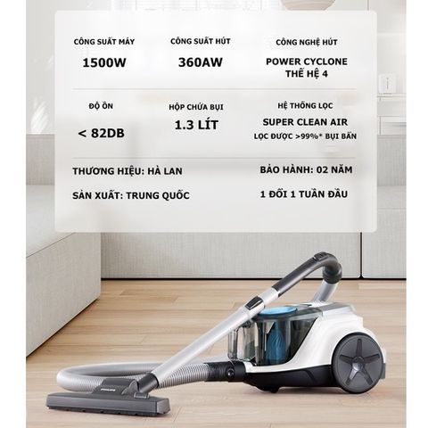 Máy Hút Bụi Philips XB2023 1800W - Đầu Hút Đa Năng, Thiết Kế Nhỏ Gọn, Bảo Hành 2 Năm, Hút Khỏe và Êm Ái