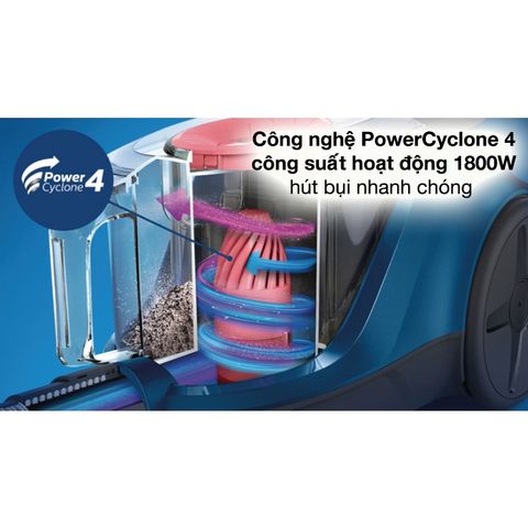 Máy Hút Bụi Philips XB2023 1800W - Đầu Hút Đa Năng, Thiết Kế Nhỏ Gọn, Bảo Hành 2 Năm, Hút Khỏe và Êm Ái