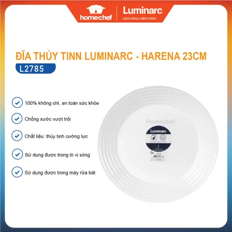 Đĩa thủy tinh Luminarc Harena 23cm - Đĩa sâu lòng phong cách Pháp, chống xước, an toàn lò vi sóng, hàng chính hãng