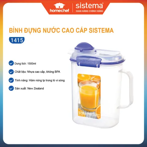 Bình Đựng Nước Sistema 1.5L - Nhựa Cao Cấp An Toàn Sức Khỏe, Không Chứa BPA, Chịu Nhiệt, Thích Hợp Dùng Trong Lò Vi Sóng và Máy Rửa Bát