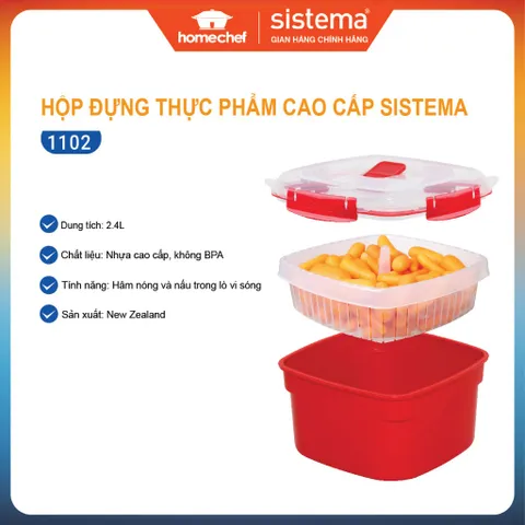 Hộp đựng thực phẩm hấp lò vi sóng Sistema 2.4L, an toàn sức khỏe,không chứa BPA, sản xuất tại New Zealand -1102