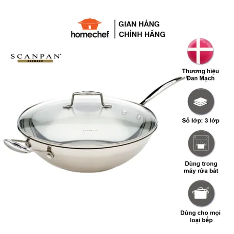 Chảo xào inox 304 Scanpan Impact 32cm - Đáy 3 lớp, chảo chịu nhiệt, dùng cho bếp từ & máy rửa bát, hàng chính hãng Đan Mạch