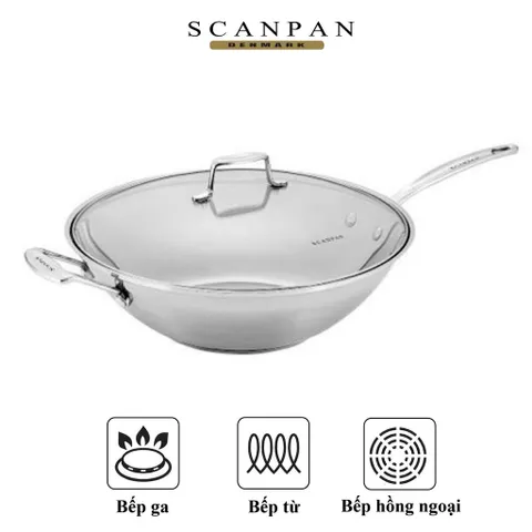 Chảo xào inox 304 Scanpan Impact 32cm - Đáy 3 lớp, chảo chịu nhiệt, dùng cho bếp từ & máy rửa bát, hàng chính hãng Đan Mạch