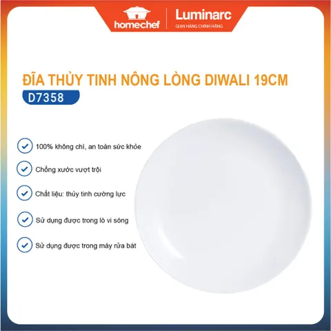 Đĩa (dĩa) thủy tinh đựng thực phẩm Luminarc Diwali 19cm D7358 | Hàng chính hãng