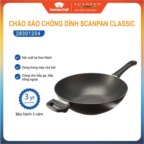 Chảo Xào Chống Dính Scanpan Classic 28cm - An Toàn, Bền Bỉ, Dùng Bếp Ga, Bảo Hành 3 Năm, Hàng Chính Hãng