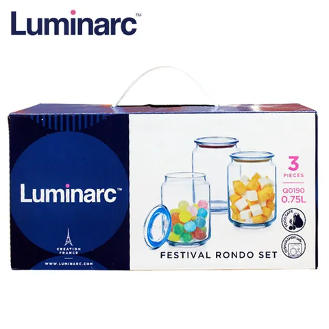 Bộ 3 hũ đựng thực phẩm, gia vị thủy tinh Luminarc Rondo Q0190, nắp kín, chống bám mùi