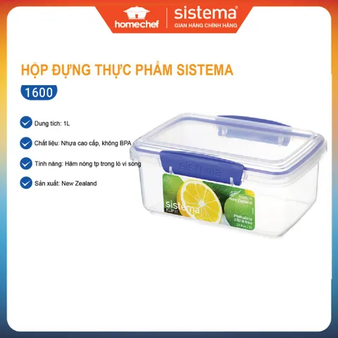 Hộp nhựa đựng thực phẩm Sistema 1L - An toàn cho sức khỏe, không chứa BPA, dùng lò vi sóng, sản xuất tại New Zealand