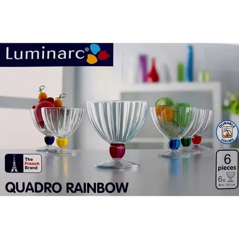 Bộ 6 Ly Kem Rainbow 300ml - Thủy Tinh Cao Cấp, Thiết Kế Độc Đáo, Dùng Cho Mùa Hè, Tụ Họp Gia Đình, An Toàn Cho Sức Khỏe