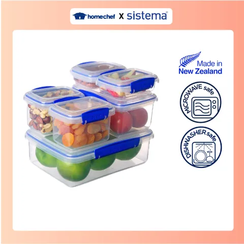Bộ 6 hộp đựng Sistema Klip It - 1760 (1x2lit, 1x1lit, 2x400ml, 2x200ml)