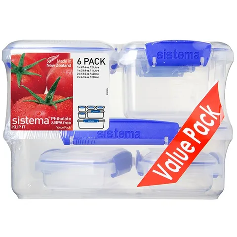 Bộ 6 hộp đựng Sistema Klip It - 1760 (1x2lit, 1x1lit, 2x400ml, 2x200ml)