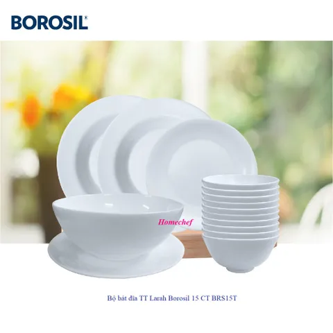 Bộ bát đĩa (tô, chén, dĩa) Larah Borosil thủy tinh 15 chi tiết, dùng lò vi sóng, máy rửa bát, sản xuất Ấn Độ - BRS15T