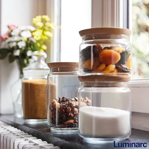 Hũ Thủy Tinh Luminarc Nắp Gỗ 0.8L - Đựng Thực Phẩm An Toàn, Thiết Kế Đẹp Pháp, Chống Xước, Giữ Kín Mùi Thực Phẩm