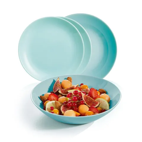 Set 4 Đĩa Thủy Tinh Luminarc Diwali Màu Xanh Ngọc Pastel - 2 Đĩa Nông 19cm & 2 Đĩa Sâu 20cm, Sang Trọng, An Toàn, Tiện Lợi