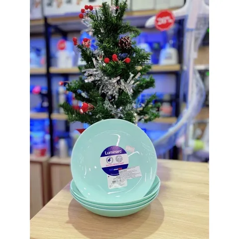 Set 4 Đĩa Thủy Tinh Luminarc Diwali Màu Xanh Ngọc Pastel - 2 Đĩa Nông 19cm & 2 Đĩa Sâu 20cm, Sang Trọng, An Toàn, Tiện Lợi