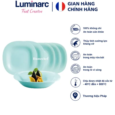 Bộ đĩa Luminarc Carine thủy tinh xanh ngọc 6 chi tiết - An toàn sử dụng trong lò vi sóng và máy rửa bát, thiết kế sang trọng, hiện đại.