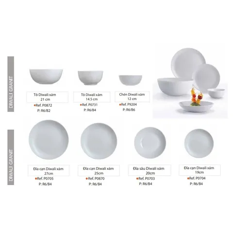 Bộ 6 chén cơm thủy tinh Luminarc Diwali Granit 12cm - Dùng được lò vi sóng, máy rửa bát, hàng chính hãng Pháp
