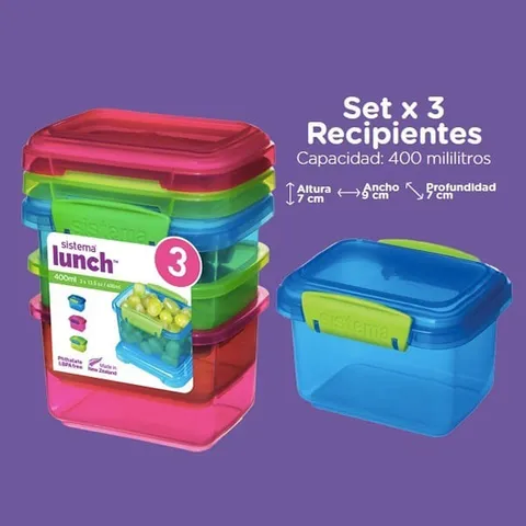 Hộp nhựa đựng thực phẩm Sistema 400ml - An toàn không BPA, dùng lò vi sóng, chính hãng New Zealand - Bộ 3 hộp tiện lợi cho bếp