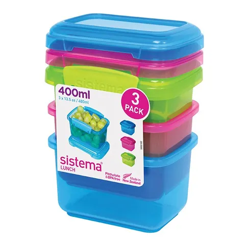 Hộp nhựa đựng thực phẩm Sistema 400ml - An toàn không BPA, dùng lò vi sóng, chính hãng New Zealand - Bộ 3 hộp tiện lợi cho bếp