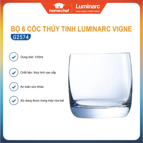 Bộ 6 cốc thủy tinh Luminarc Vigne 310ml - Kiểu dáng hiện đại, an toàn, bền đẹp - Hàng chính hãng