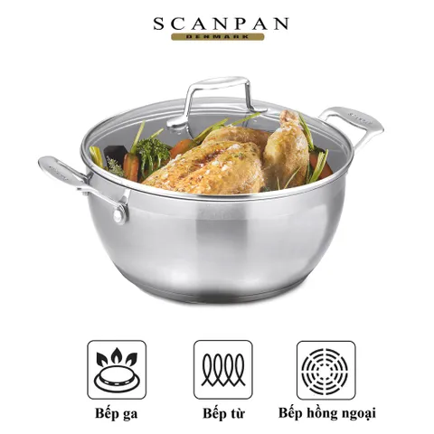 Nồi Hầm Inox 304 Scanpan Impact 32cm 8.5L - Dùng Bếp Từ và Máy Rửa Bát, Hàng Chính Hãng, Thiết Kế Sang Trọng