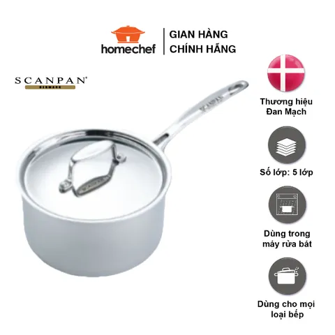 Nồi Inox Đáy Liền Scanpan Fusion 5 Lớp 1.3L/14cm - Dùng Bếp Từ, Chịu Nhiệt, Dễ Vệ Sinh | Hàng Chính Hãng Denmark