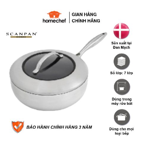 Chảo chống dính Scanpan CTX 26cm/3.7L - Thiết kế inox sang trọng, bảo hành 3 năm, an toàn sức khỏe, phù hợp với mọi loại bếp