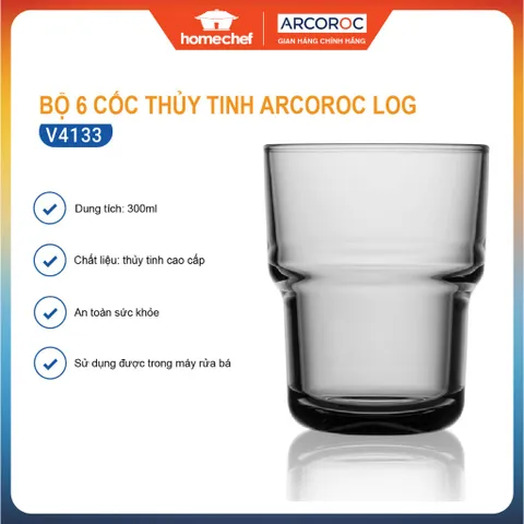 Bộ 6 cốc thủy tinh thấp Arcoroc Log T Grey 300ml - Dùng máy rửa bát, chất liệu an toàn, phong cách hiện đại cho bếp nhà bạn