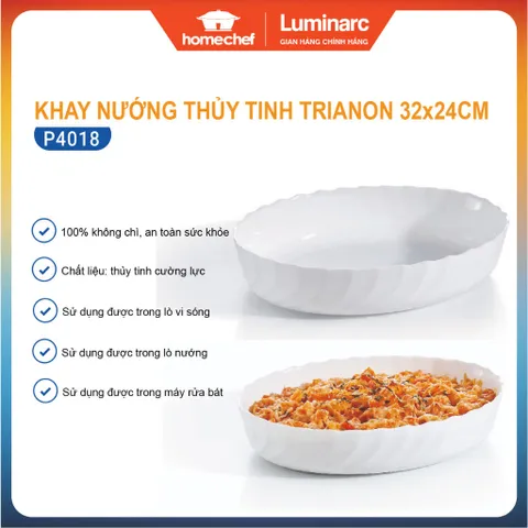 Khay Nướng Thủy Tinh Chịu Nhiệt Luminarc Cuisine Trianon 32x24cm - An Toàn Dùng Lò Nướng, Lò Vi Sóng, Hàng Chính Hãng Từ Pháp
