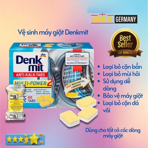 Viên Vệ Sinh Lồng Giặt Denkmit - Tẩy Sạch Cặn Bẩn và Khử Mùi Hôi Hiệu Quả, Bảo Vệ Máy Giặt An Toàn, 1 Viên Đức