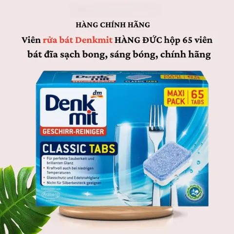 Viên Rửa Bát Denkmit Geschirr 65 Viên - Sạch Bong, Sáng Bóng Cho Máy Rửa Bát, Chính Hãng Nhập Đức