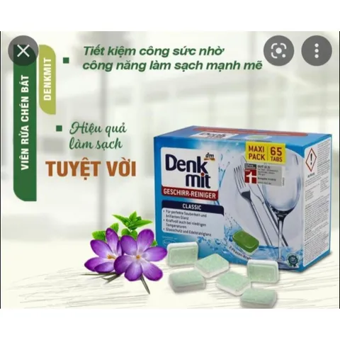 Viên Rửa Bát Denkmit Geschirr 65 Viên - Sạch Bong, Sáng Bóng Cho Máy Rửa Bát, Chính Hãng Nhập Đức