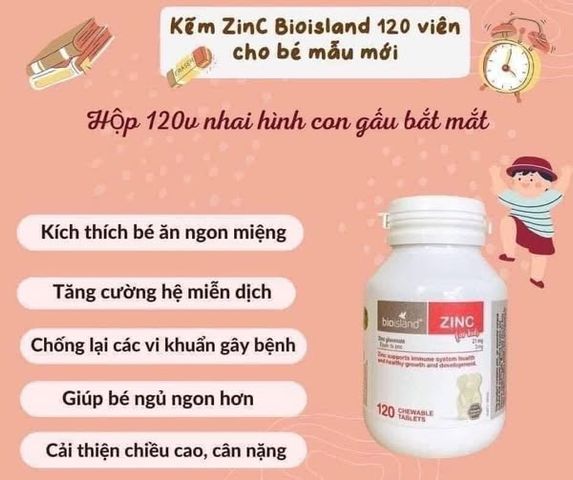 Kẹo Kẽm Zinc Bio Island 120 Viên - Vitamin Làm Đẹp Da Tự Nhiên, Tăng Cường Sức Đề Kháng và Cải Thiện Tình Trạng Da