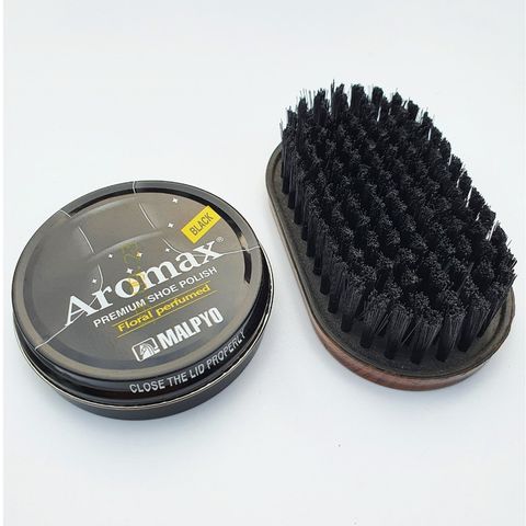 Combo Xi Đánh Bóng Giày Aromax Hàn Quốc và Bàn Chải Vệ Sinh - Dụng Cụ Bảo Vệ Đồ Da Bền Đẹp RUNO