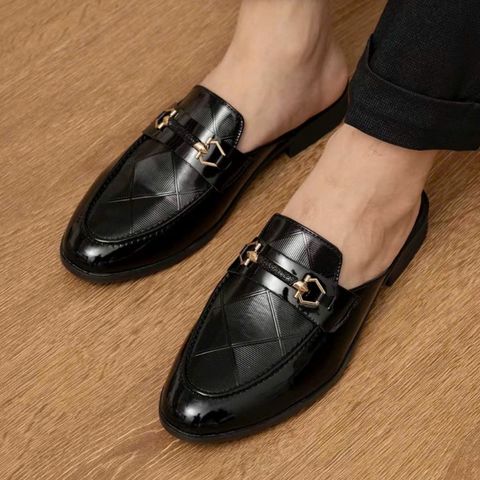 Giày sục nam lười da PU đen bóng - Giày công sở thời trang đế cao su 3cm, mẫu mới chụp kỷ yếu sang trọng RUNO G64