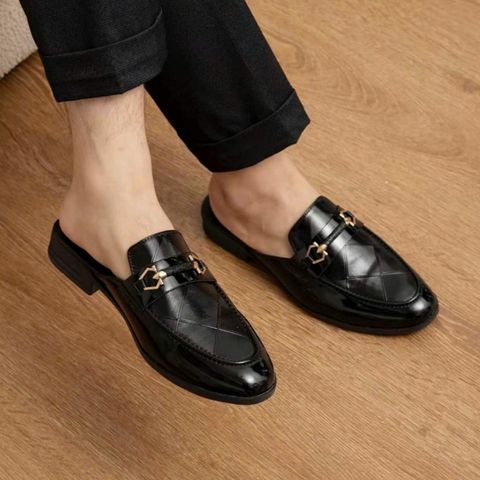 Giày sục nam lười da PU đen bóng - Giày công sở thời trang đế cao su 3cm, mẫu mới chụp kỷ yếu sang trọng RUNO G64