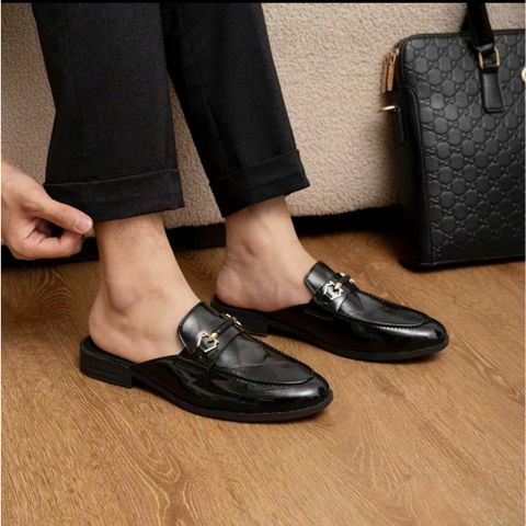Giày sục nam lười da PU đen bóng - Giày công sở thời trang đế cao su 3cm, mẫu mới chụp kỷ yếu sang trọng RUNO G64