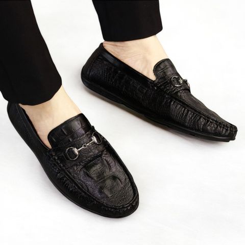 Giày lười nam da PU cao cấp chụp kỷ yếu - Mẫu moccasin dập vân cá sấu, đế cao su mềm chống trơn trượt, phong cách lịch lãm