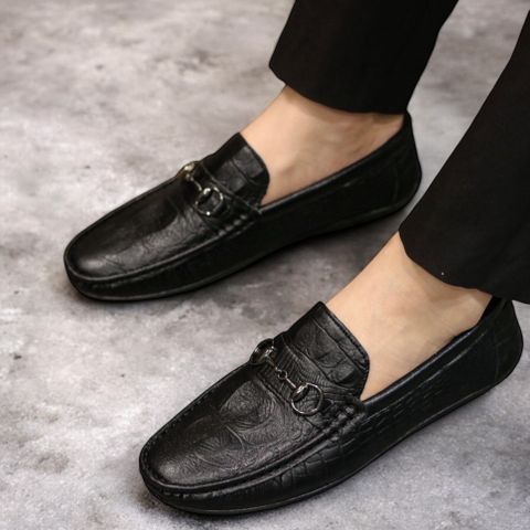 Giày lười nam da PU cao cấp chụp kỷ yếu - Mẫu moccasin dập vân cá sấu, đế cao su mềm chống trơn trượt, phong cách lịch lãm