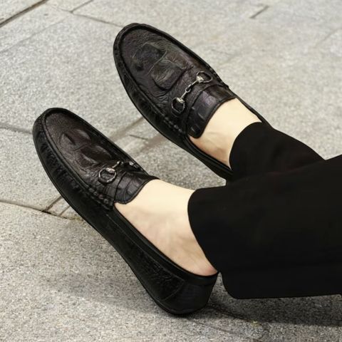 Giày lười nam da PU cao cấp chụp kỷ yếu - Mẫu moccasin dập vân cá sấu, đế cao su mềm chống trơn trượt, phong cách lịch lãm
