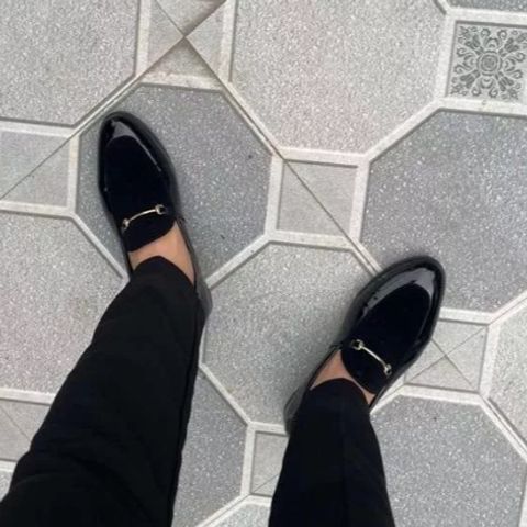 Giày Tây Nam Công Sở Da PU Cao Cấp - Giày Lười Đen Trẻ Trung, Thiết Kế Sang Trọng Với Băng Xích Vàng RUNO G3
