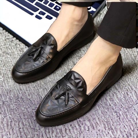 Giày Oxford Nam Đế Cao Su Mềm - Giày Lười Da PU Cao Cấp Dập Vân 3D Gắn Nơ Chuông Thời Trang Công Sở Quyến Rũ CHO PHÁI NAM