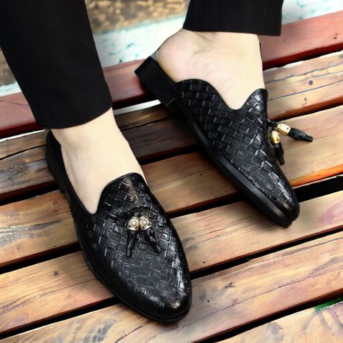 Giày sục nam da PU đen trẻ trung, thoáng khí, đế cao 3cm chống trơn, dễ xỏ chân - Giày công sở, mùa hè giá rẻ, phong cách hiện đại