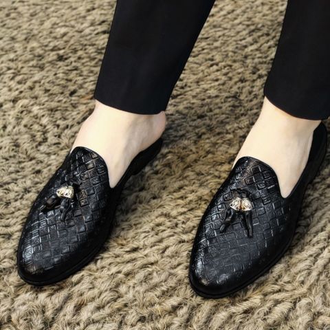 Giày sục nam da PU đen trẻ trung, thoáng khí, đế cao 3cm chống trơn, dễ xỏ chân - Giày công sở, mùa hè giá rẻ, phong cách hiện đại