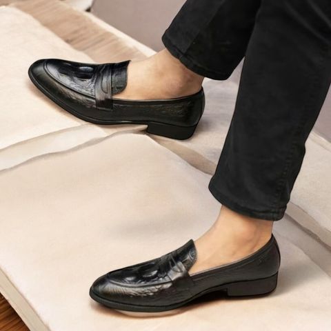 Giày Lười Nam Công Sở Hàn Quốc Đế Cao Su Mềm - Giày Chú Rể Vân Cá Sấu Thoải Mái và Chắc Chắn RUNO G10