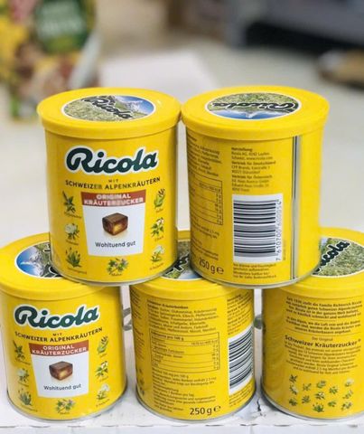 Viên Ngậm Giảm Ho Ricola 250g - Hỗ Trợ Dịu Họng Tự Nhiên, Không Đường, Dễ Dùng Cho Trẻ Em và Người Tiểu Đường
