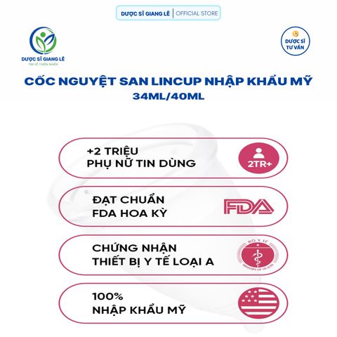 Cốc Nguyệt San Lincup Chính Hãng Mỹ - Silicone Y Tế Mềm Mại, Chống Tràn, Tiết Kiệm, Thân Thiện Môi Trường, Sử Dụng 10 Năm
