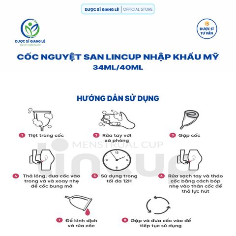 Cốc Nguyệt San Lincup Chính Hãng Mỹ - Silicone Y Tế Mềm Mại, Chống Tràn, Tiết Kiệm, Thân Thiện Môi Trường, Sử Dụng 10 Năm