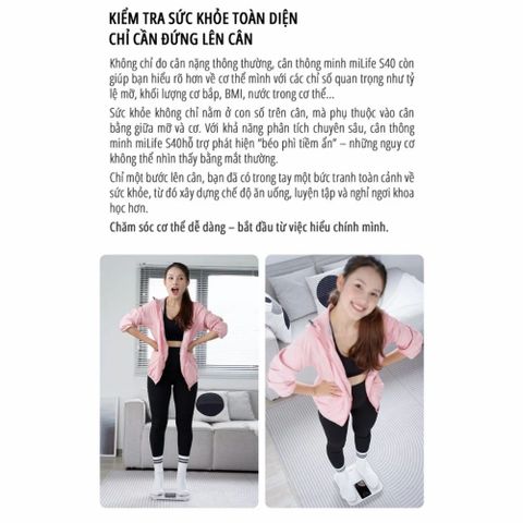 Cân điện tử thông minh miLife S40 - Phân tích 23 chỉ số sức khỏe, tỷ lệ mỡ, béo phì, hỗ trợ ứng dụng, năng lượng mặt trời, chịu tải 180kg