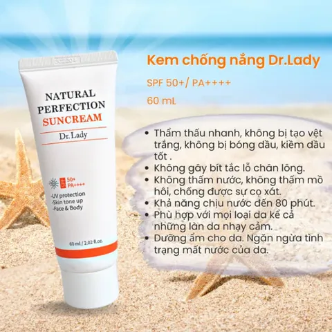 Kem Chống Nắng Nâng Tone Dr Lady Natural Perfection SPF 50+ PA++++ - Bảo Vệ Da & Làm Sáng Da - 60ml Hàn Quốc